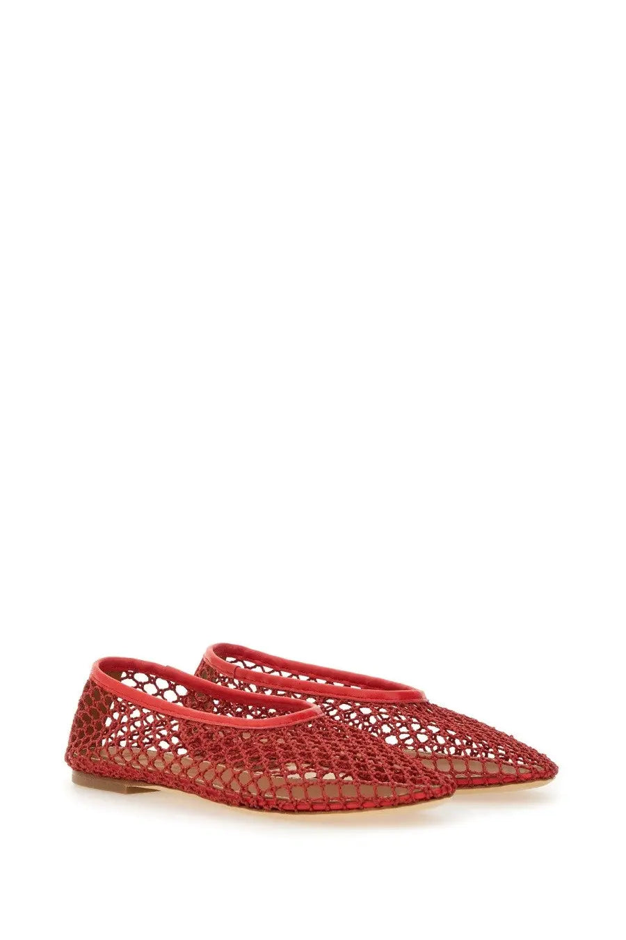 Staud women’s dancer alba red flat shoes with red woven open knit pattern and smooth leather trim