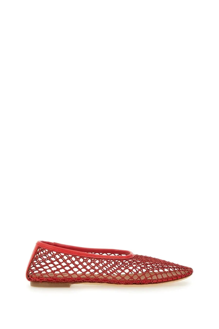 Staud women’s dancer alba red flat shoe with red woven mesh pointed toe and elasticated opening