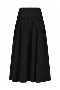 Staud women’s gonna procida black high-waisted a-line skirt with gathered waistband and smooth flowing fabric