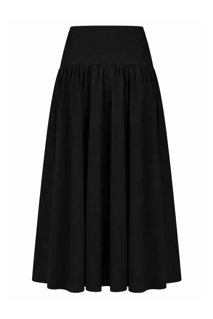 Staud women’s gonna procida black high-waisted midi skirt with gathered waistband and flowing straight-cut silhouette