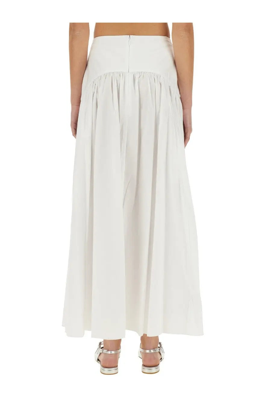 Staud women’s gonna Procida white high-waisted pleated maxi skirt with smooth flowing fabric and subtle vertical seams
