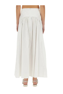 Staud women’s gonna Procida white high-waisted pleated maxi skirt with smooth flowing fabric and subtle vertical seams