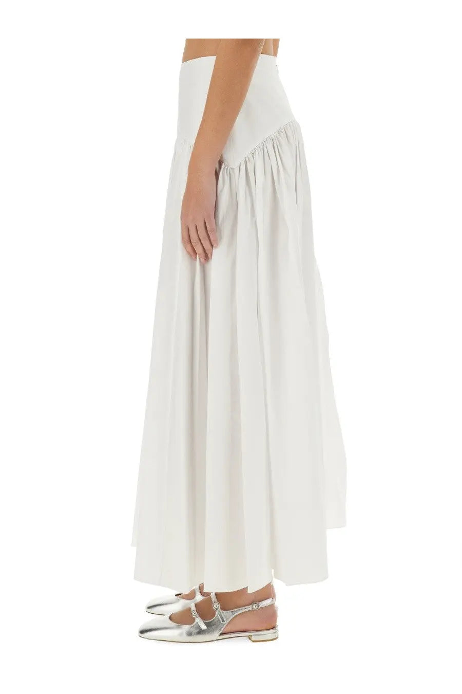 Staud women’s gonna Procida white flowing maxi skirt with high waist and ruffled hemline in lightweight fabric