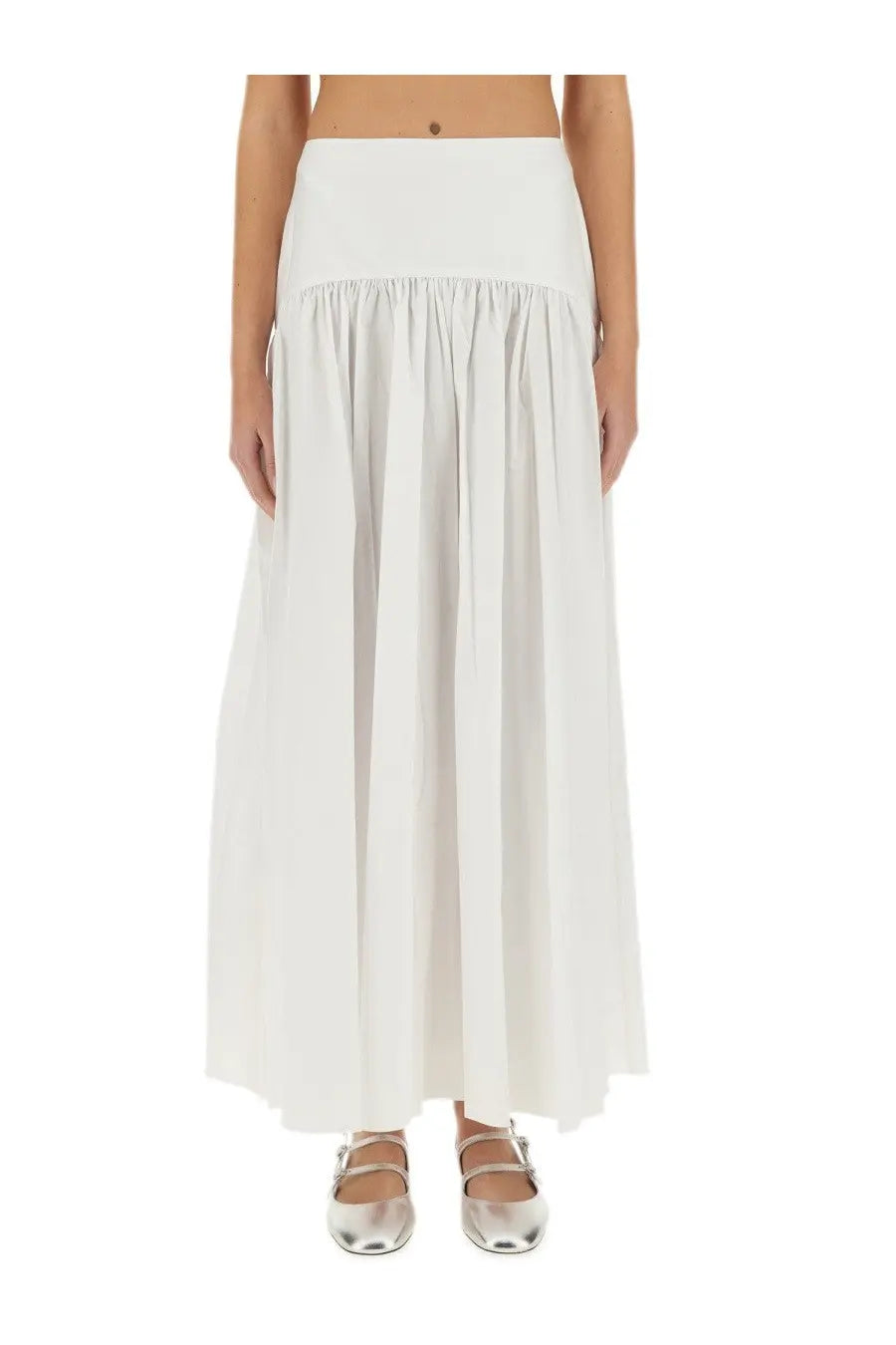 Staud women’s gonna Procida white maxi skirt with a high-waisted elasticated band and soft flowing pleats