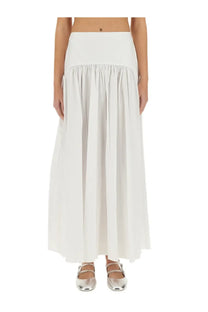 Staud women’s gonna Procida white maxi skirt with a high-waisted elasticated band and soft flowing pleats
