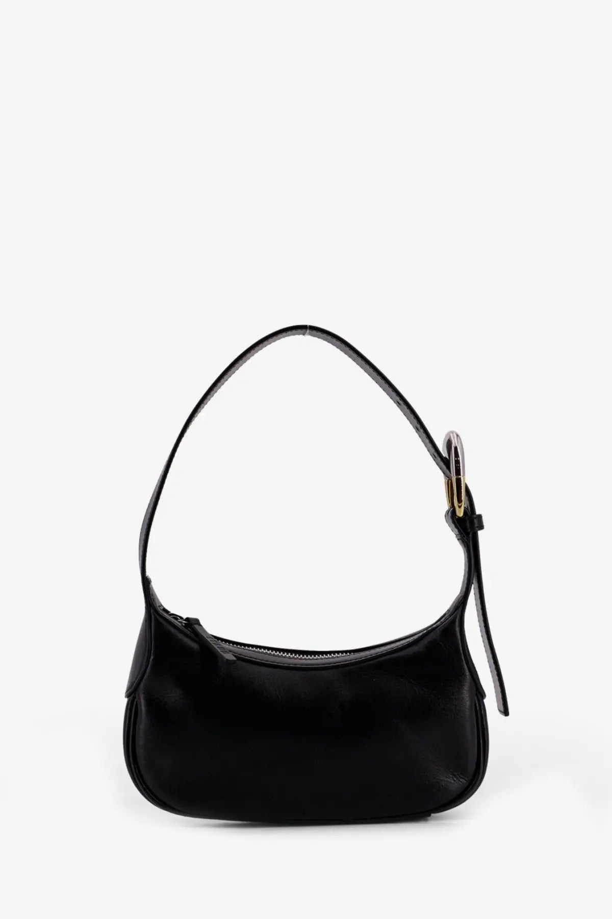 Staud women’s black leather shoulder bag with sleek minimalist hobo design and gold tone hardware