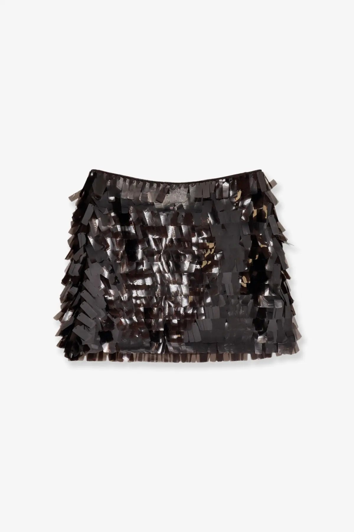 Black sequined mini skirt with layered shimmering fringe from Staud womens the max skirt brown collection