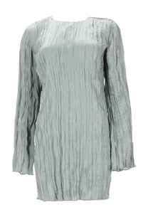Staud women’s mini abito kona silver light gray long-sleeved dress with textured pleated fabric that drapes elegantly