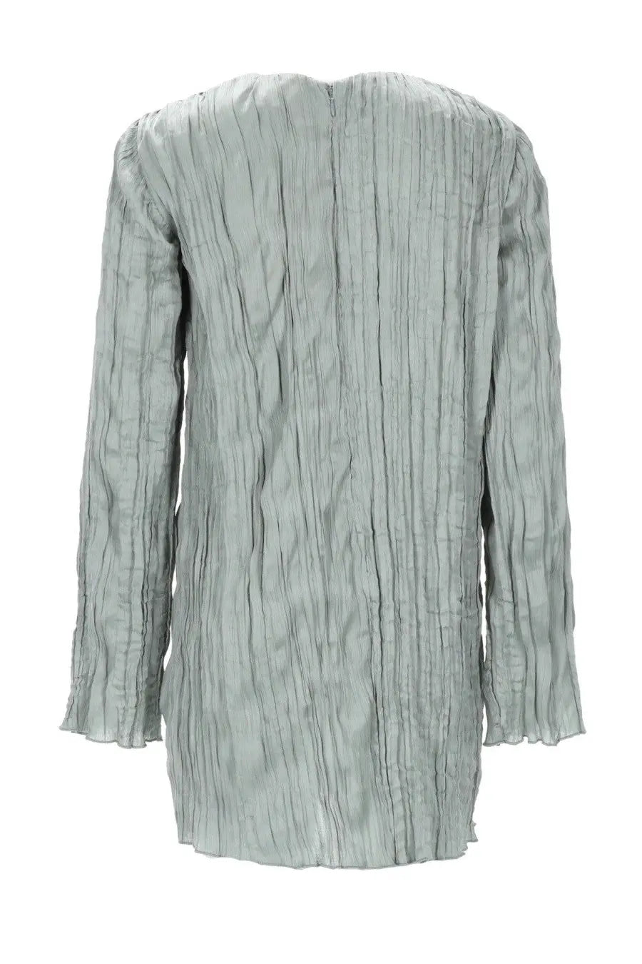 Staud women’s mini abito kona silver light gray long-sleeved top with textured vertically pleated fabric