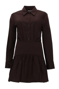Staud women’s mini abito Rocco brown button-down dress with tailored collar and flared skirt in dark brown