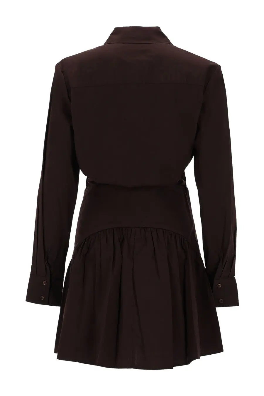 Staud women’s mini abito rocco brown satin blouse dress with tailored collar and long sleeves