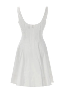 Staud women’s mini abito wells white sleeveless a-line dress with fitted bodice and flared skirt