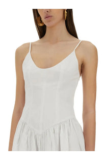 Staud women’s mini dress dena white sleeveless with thin spaghetti straps and gathered waist in lightweight fabric