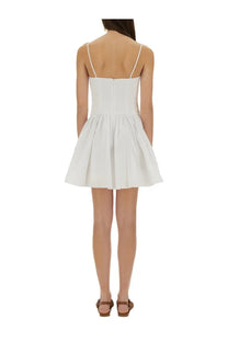 Staud women’s mini dress dena white sleeveless with thin straps and flared skirt in lightweight fabric