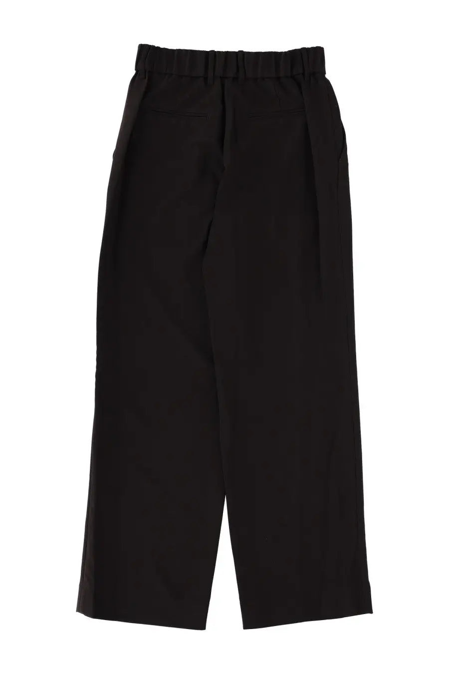 Staud women’s pants jerome black wide-leg trousers with elastic waistband and smooth sleek fabric front view