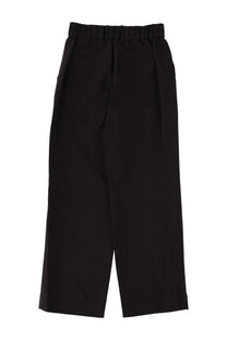 Staud women’s pants jerome black wide-leg trousers with elastic waistband and smooth sleek fabric front view