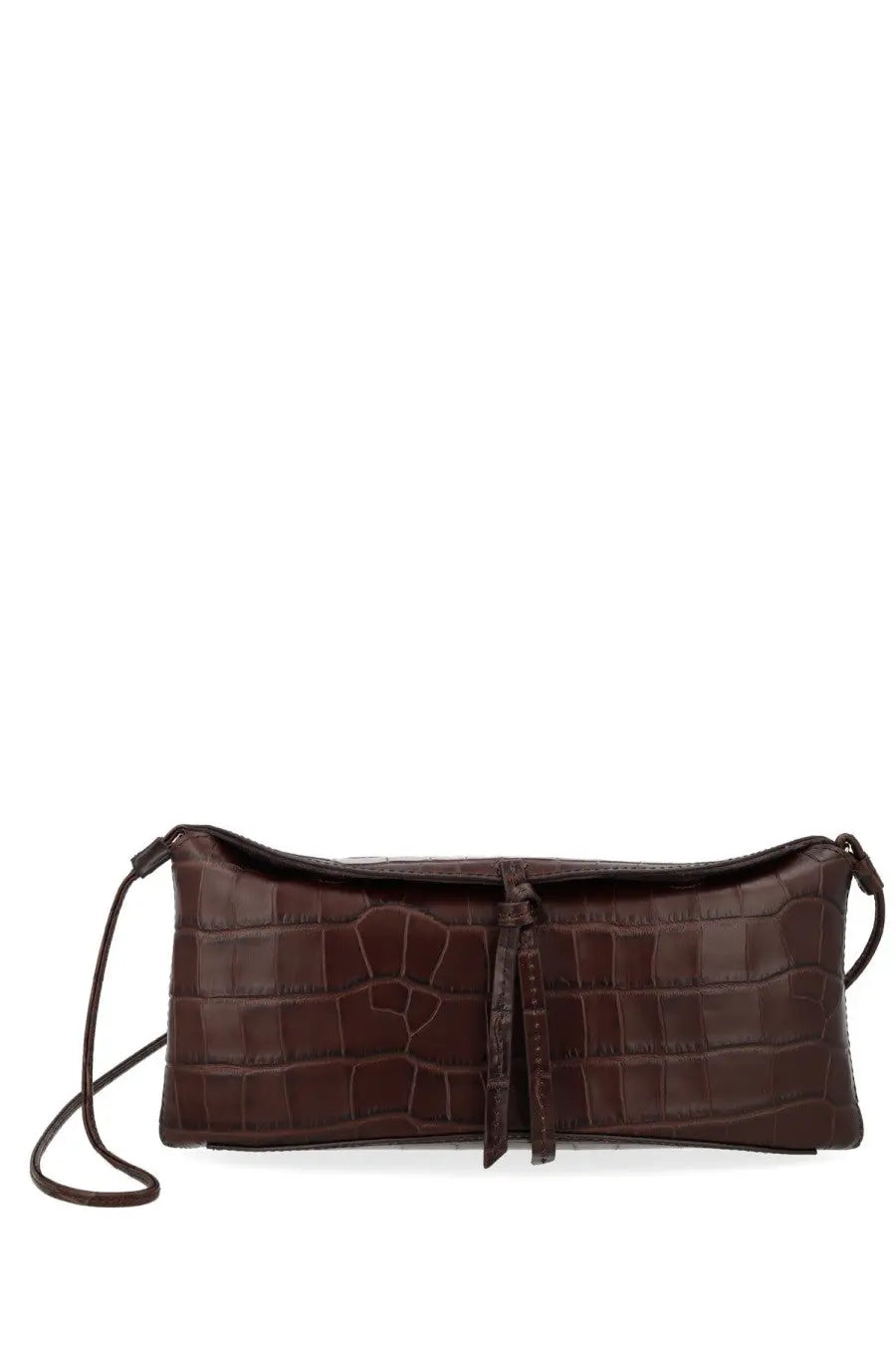 Staud women’s pochette eve brown brown crocodile-embossed leather clutch with adjustable strap and tassel closure