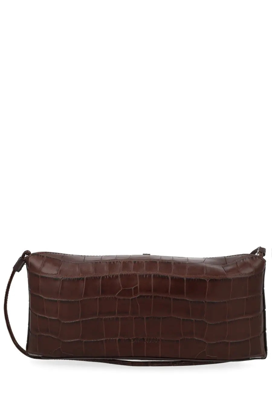 Staud women’s pochette eve brown clutch in brown crocodile-embossed leather with a slender shoulder strap