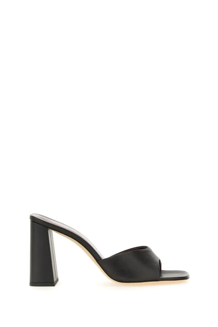 Staud women’s black leather mule sandal with block heel and square toe perfect for stylish casual wear