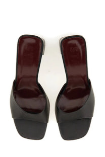 Black leather Staud women’s sandal Sloane in black with glossy finish and square toe design
