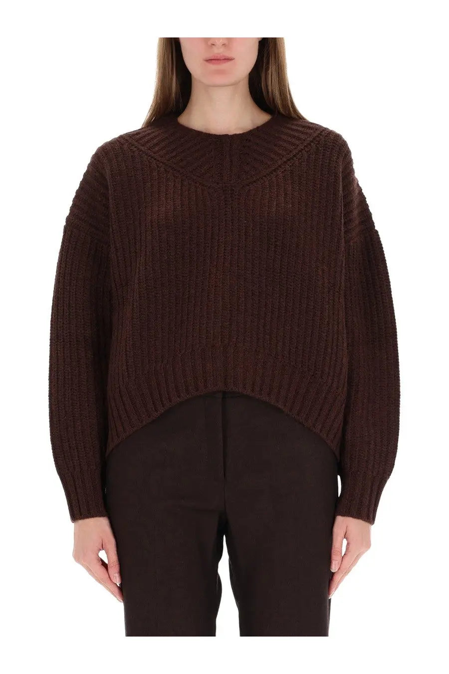 Staud women’s sweater eight brown cozy ribbed knit with a slightly cropped silhouette and wide sleeves