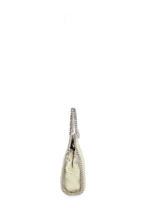 Stella McCartney women’s borsa falabella micro silver shoulder bag with silver metallic chain links and soft leather texture