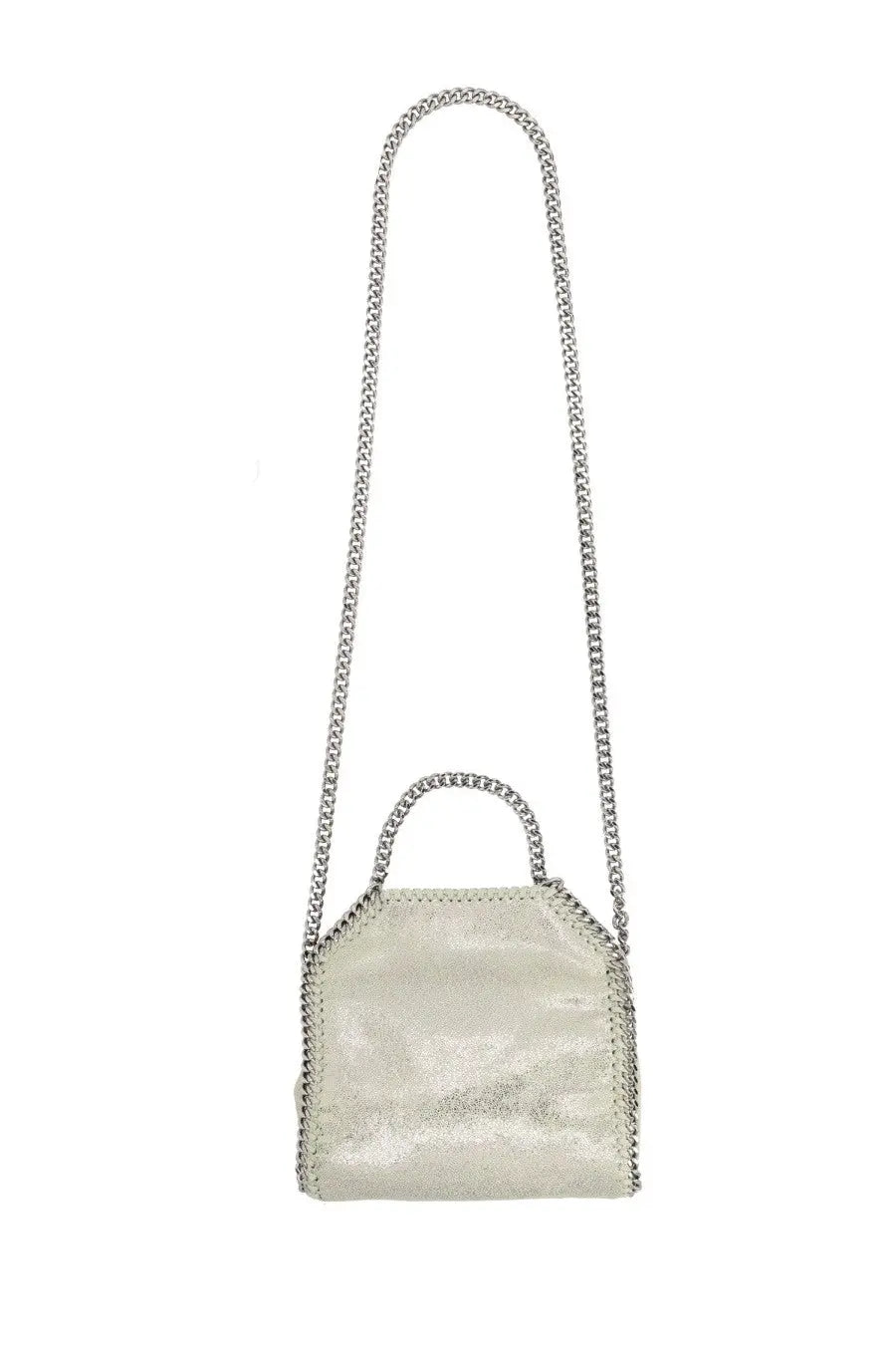 Stella mccartney women’s borsa falabella micro silver bag with silver metallic chain strap and shimmering textured body