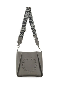 Stella McCartney women’s gray leather crossbody bag with circular logo perforation and matching printed strap