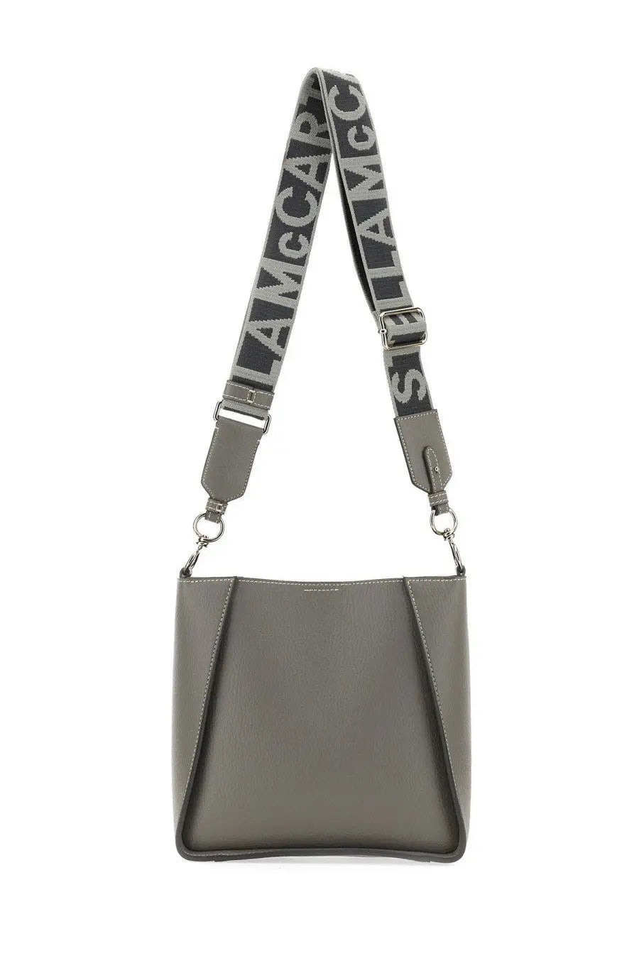 Gray leather shoulder bag with wide salvatore ferragamo strap featured in stella mccartney women’s borsa spalla con grey