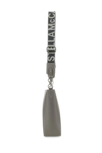 Stella McCartney women’s gray leather tote bag with matching strap featuring bold repeating logo lettering