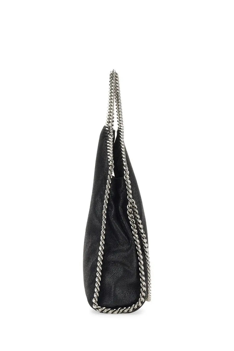 Stella mccartney women’s borsa tote falabella fold over black faux leather tote bag with silver chain detailing
