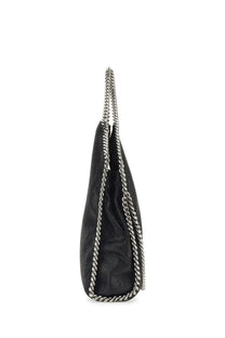 Stella mccartney women’s borsa tote falabella fold over black faux leather tote bag with silver chain detailing