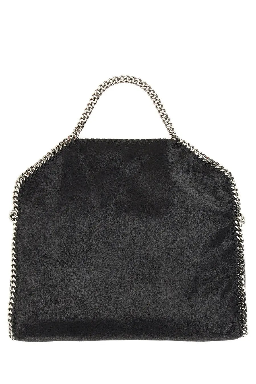 Stella McCartney women’s black suede borsa tote falabella fold over handbag with silver chain detailing