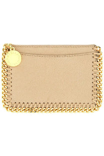 Beige leather card holder by Stella McCartney with gold-tone chain detailing and circular branded charm