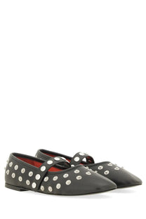 Black leather mary jane flats with silver toned studs by Stella McCartney womens dancer Ryder black