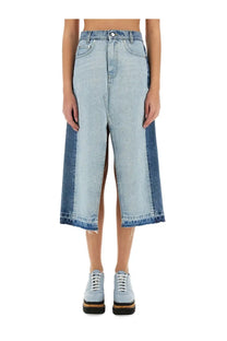 Stella mccartney women’s denim skirt blue featuring light-wash high waist culottes with dark blue side panels