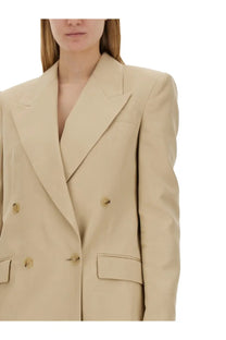 Beige Stella McCartney women’s double breasted blazer with gold toned buttons and structured shoulders