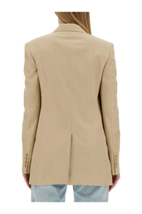Beige tailored blazer by stella mccartney with structured shoulders and gold tone buttons double breasted design