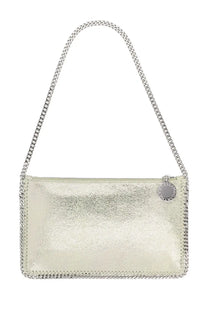 Stella McCartney women’s falabella silver handbag with metallic silver chain embellishments and textured shimmering surface