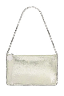 Stella McCartney women’s falabella bag in metallic silver with chain strap and stitched edges, made from vegan leather