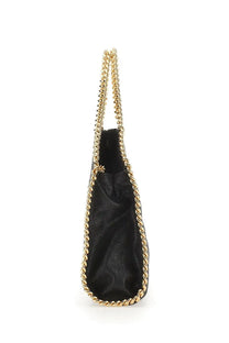 Black leather tote bag with gold-tone chain handles and trim from stella mccartney womens falabella mini bag collection