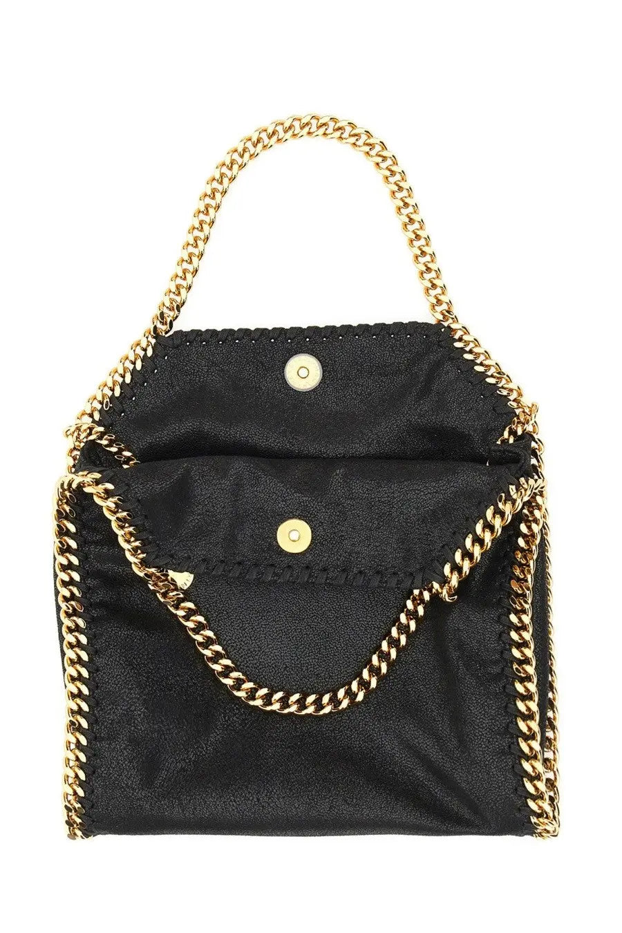 Stella McCartney women’s falabella mini bag in black black suede with gold-tone chain handles and hardware