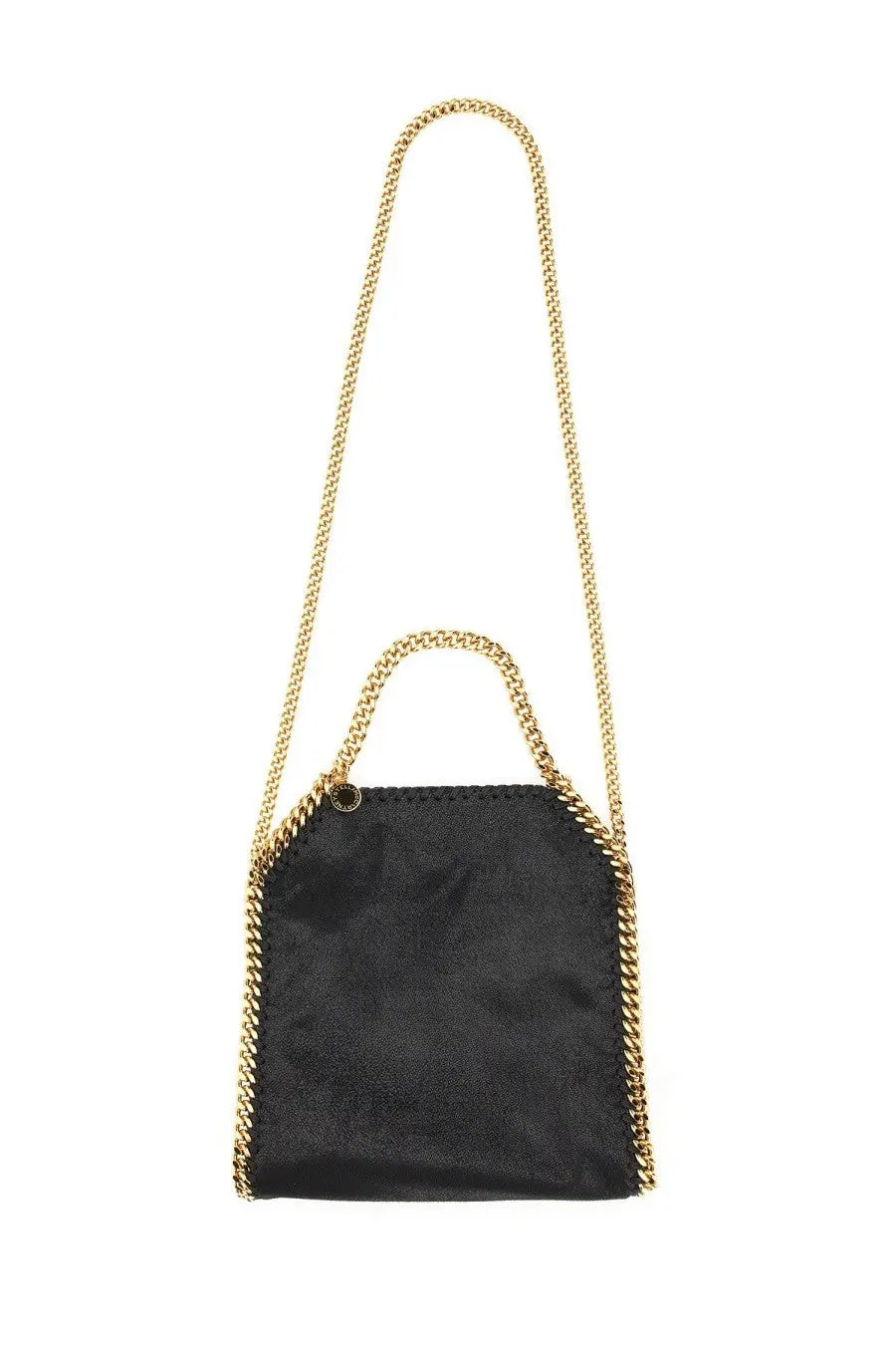 Stella McCartney women’s falabella mini bag in black suede with gold tone chain strap and handle