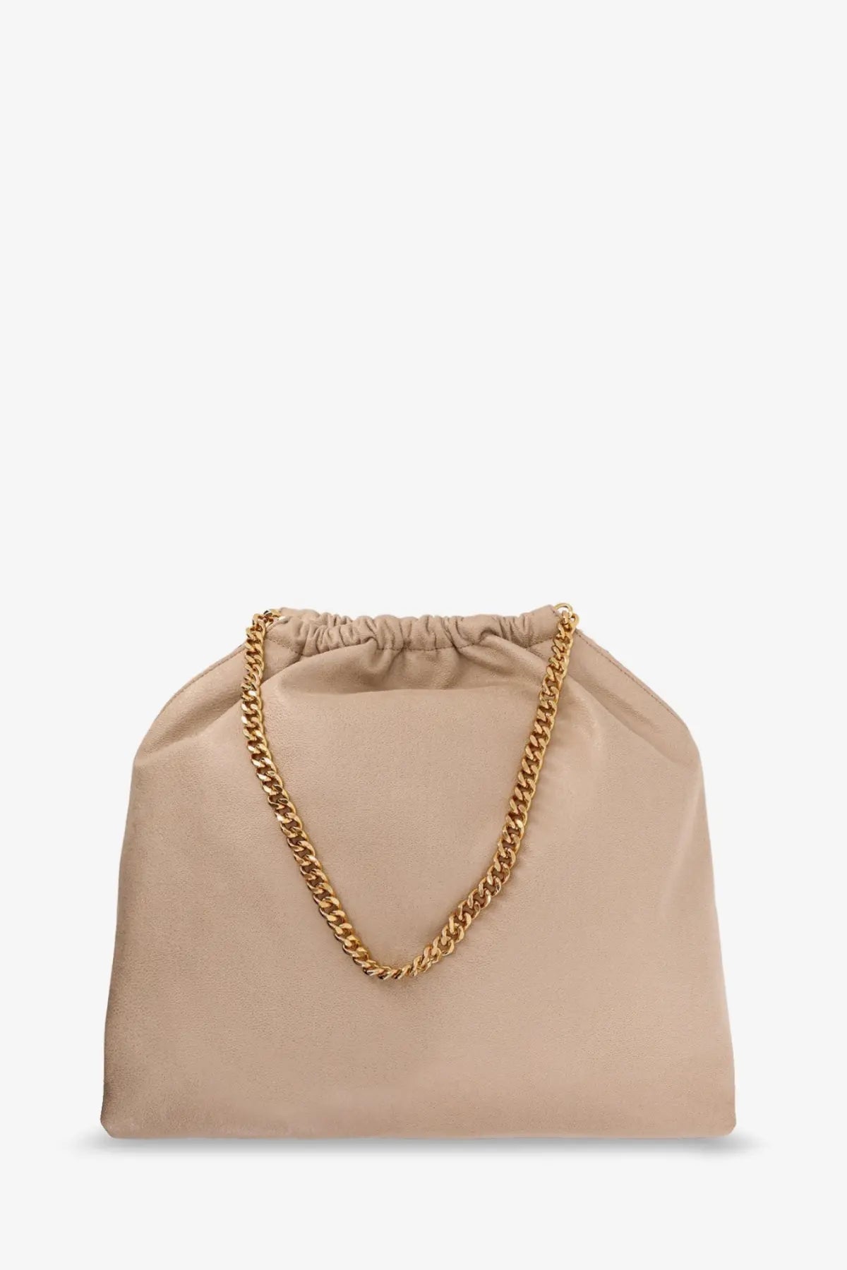 Stella McCartney women’s falabella shoulder bag in beige with a gold-tone chain drawstring strap