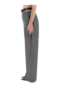 Stella mccartney women’s grey flannel wide-leg trousers with a sleek tailored fit and black belt