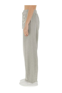 Stella mccartney women’s grey sweatpants with white embroidered logo on waistband for comfortable jogging