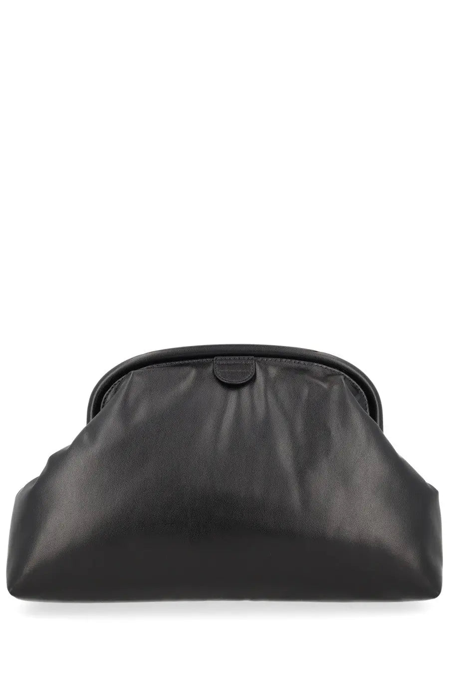 Stella McCartney women’s pochette Falabella black leather clutch with soft draped silhouette and rounded top closure