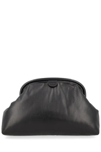 Stella McCartney women’s pochette Falabella black leather clutch with soft draped silhouette and rounded top closure