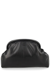 Stella McCartney women’s pochette falabella black black leather clutch with soft draped design and rounded top handle