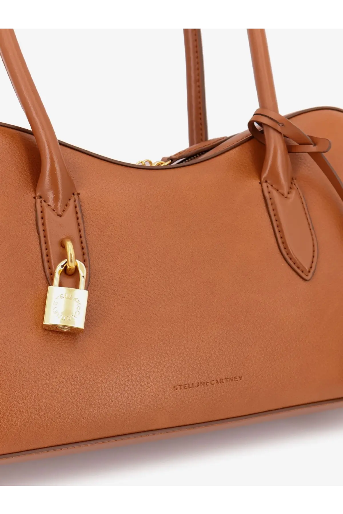 Tan stella mccartney womens stella ryder medium vegan leather shoulder bag with gold-tone lock and handles